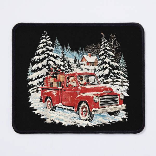 Item preview, Santa Red Pickup Truck Christmas Snowy Farm Holiday Scene designed and sold by RenettaFunky.