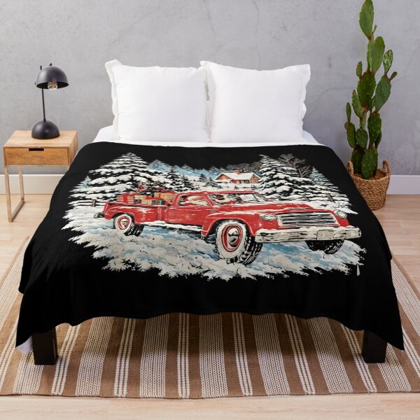 Item preview, Santa Red Pickup Truck Christmas Snowy Farm Holiday Scene designed and sold by RenettaFunky.