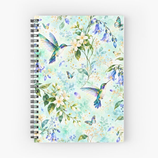 Item preview, Hummingbirds and Bluebells in an Aqua Floral Garden designed and sold by Yeanishi.