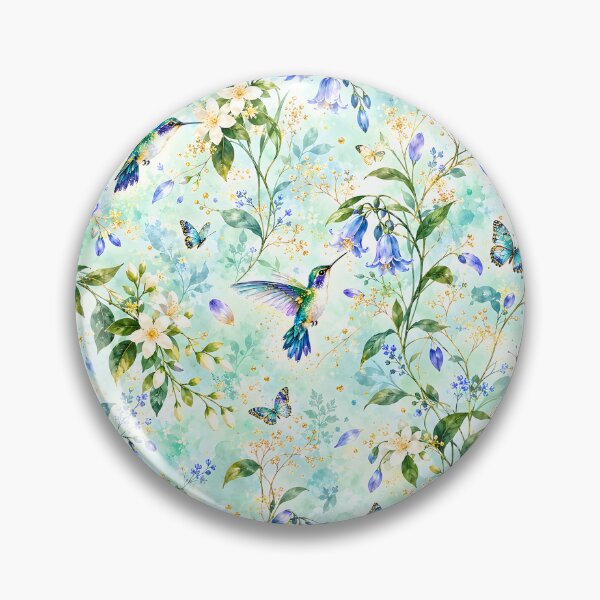 Item preview, Hummingbirds and Bluebells in an Aqua Floral Garden designed and sold by Yeanishi.