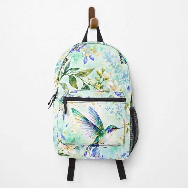 Item preview, Hummingbirds and Bluebells in an Aqua Floral Garden designed and sold by Yeanishi.