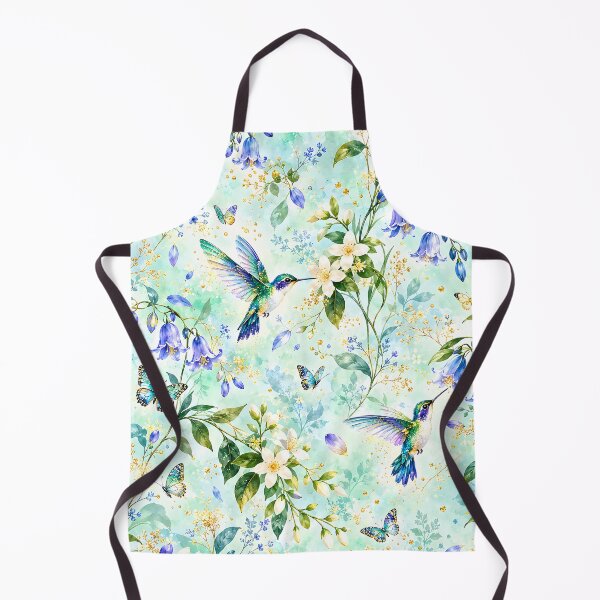 Item preview, Hummingbirds and Bluebells in an Aqua Floral Garden designed and sold by Yeanishi.