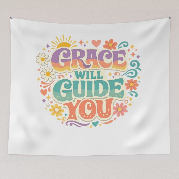 Item preview, Grace Will Guide You Retro Floral Inspirational Quote Groovy Positive Art designed and sold by inkoutninja.