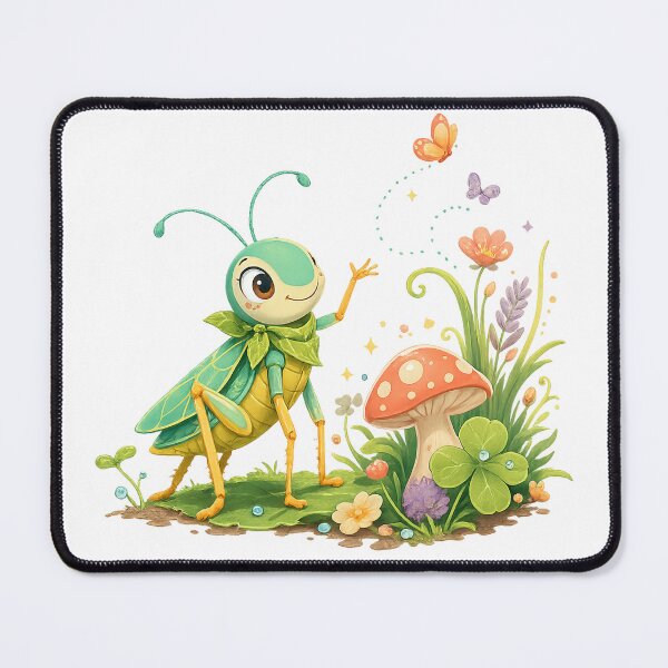 Item preview, Cute Garden Bug with Mushroom Butterflies Whimsical Cottagecore Nature Art designed and sold by inkoutninja.