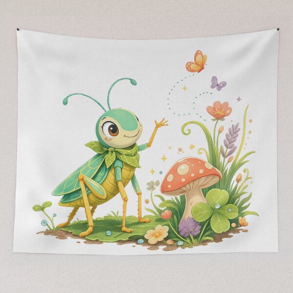 Item preview, Cute Garden Bug with Mushroom Butterflies Whimsical Cottagecore Nature Art designed and sold by inkoutninja.