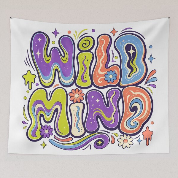 Item preview, Wild Mind Groovy Psychedelic Retro Typography Colorful Abstract Art designed and sold by inkoutninja.