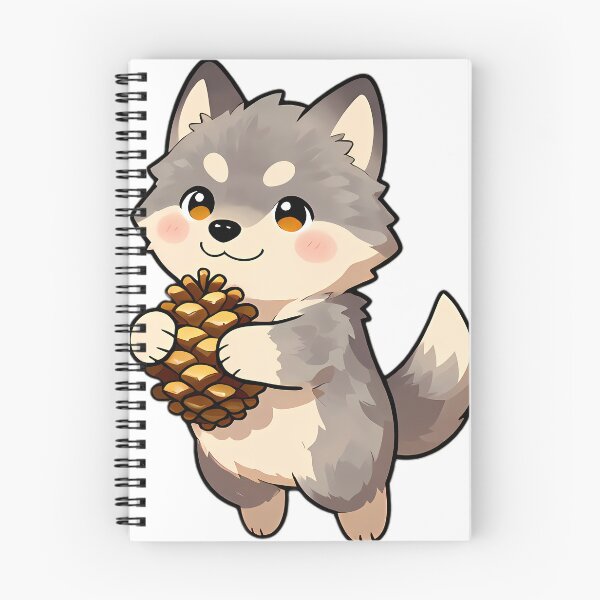 Item preview, Cute Gray Wolf Puppy Hugging Autumn Pinecone designed and sold by pumsquare.