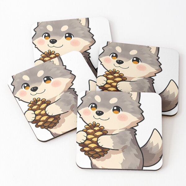 Item preview, Cute Gray Wolf Puppy Hugging Autumn Pinecone designed and sold by pumsquare.