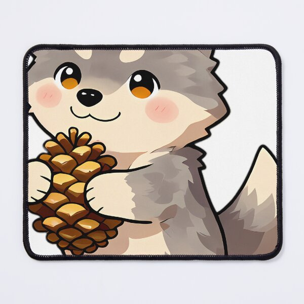 Item preview, Cute Gray Wolf Puppy Hugging Autumn Pinecone designed and sold by pumsquare.