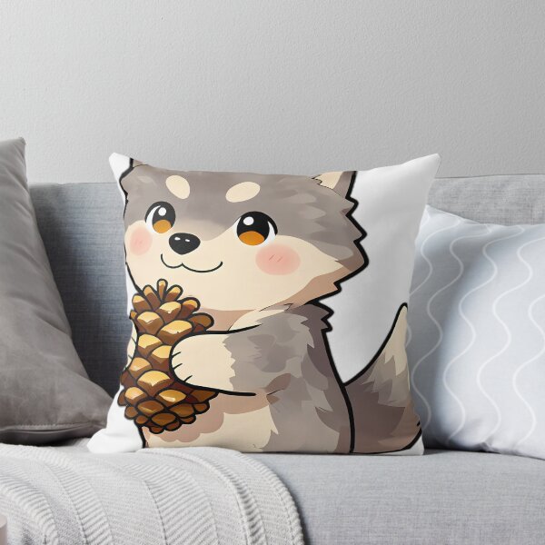 Item preview, Cute Gray Wolf Puppy Hugging Autumn Pinecone designed and sold by pumsquare.