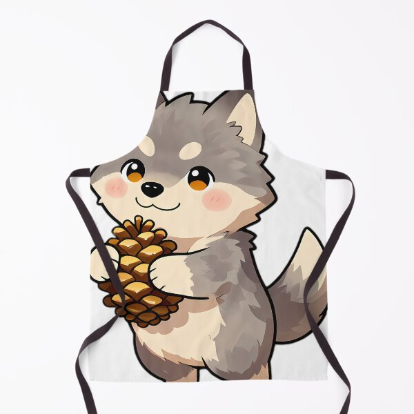 Item preview, Cute Gray Wolf Puppy Hugging Autumn Pinecone designed and sold by pumsquare.