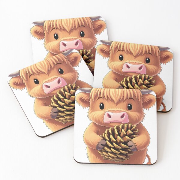Item preview, Cute Baby Highland Cow Hugging Autumn Pinecone designed and sold by pumsquare.
