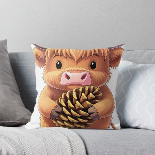 Item preview, Cute Baby Highland Cow Hugging Autumn Pinecone designed and sold by pumsquare.