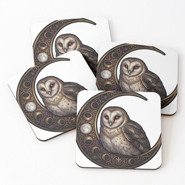 Item preview, Gothic Barn Owl Antique Brass Harvest Crescent designed and sold by IllumeInk.