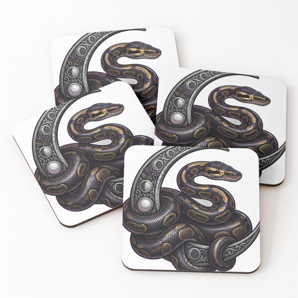 Item preview, Gothic Ball Python Coiled Around Silver Harvest Moon designed and sold by IllumeInk.