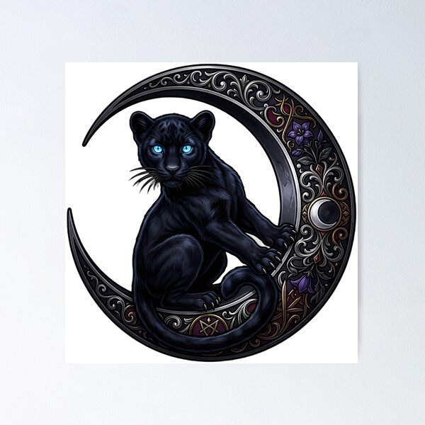 Item preview, Gothic Panther Cub Obsidian Harvest Moon Curve designed and sold by IllumeInk.