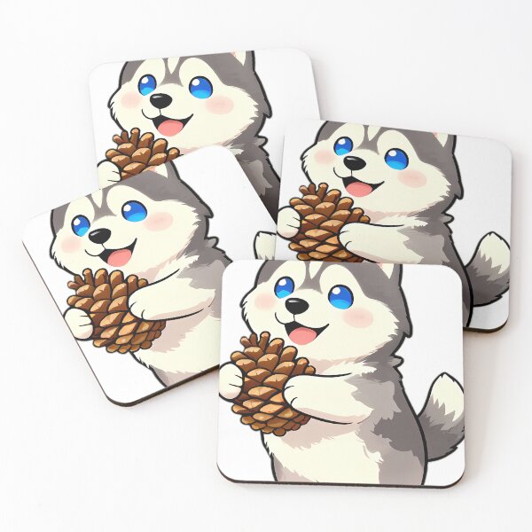 Item preview, Cute Siberian Husky Puppy Hugging Autumn Pinecone designed and sold by pumsquare.