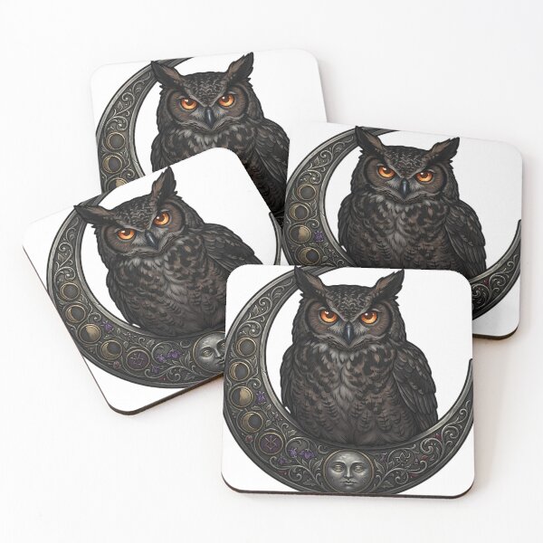 Item preview, Gothic Great Horned Owl Carved Pewter Lunar Crest designed and sold by IllumeInk.