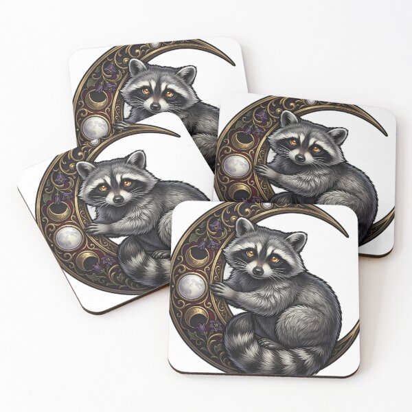 Item preview, Gothic Fluffy Raccoon Carved Brass Harvest Crescent designed and sold by IllumeInk.