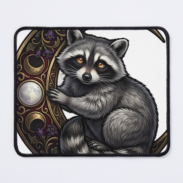 Item preview, Gothic Fluffy Raccoon Carved Brass Harvest Crescent designed and sold by IllumeInk.