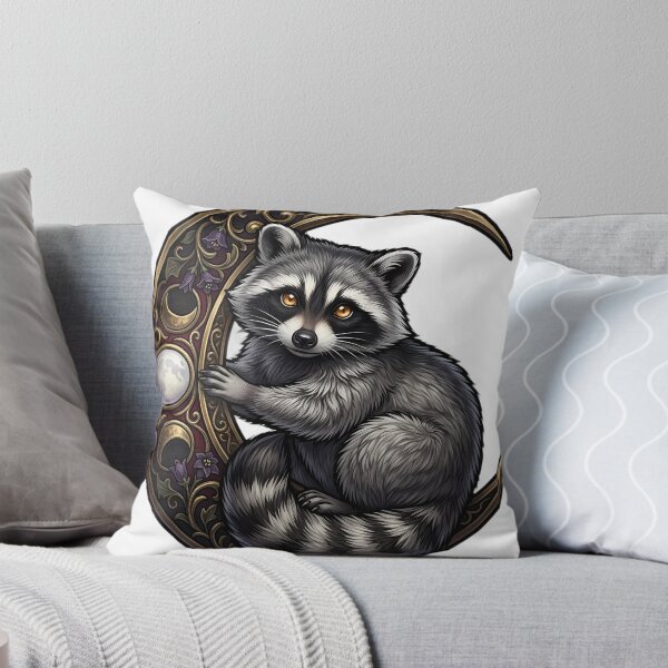 Item preview, Gothic Fluffy Raccoon Carved Brass Harvest Crescent designed and sold by IllumeInk.