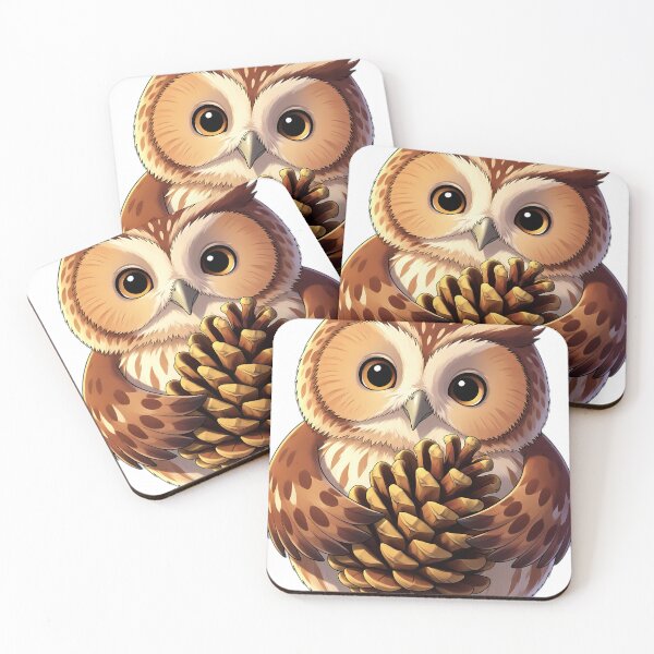 Item preview, Cute Little Tawny Owl Hugging Autumn Pinecone designed and sold by pumsquare.