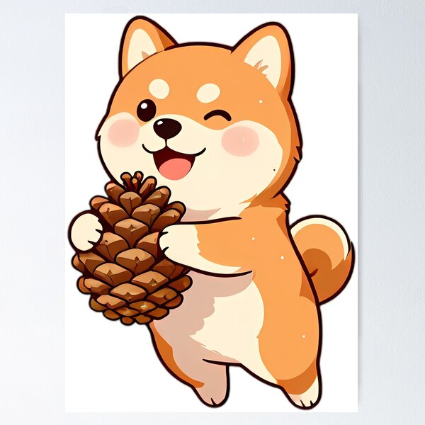 Item preview, Cute Shiba Inu Puppy Hugging Autumn Pinecone designed and sold by pumsquare.