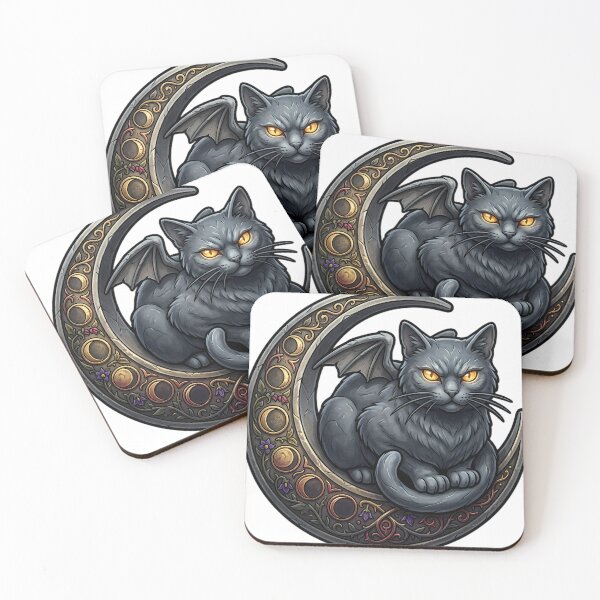 Item preview, Gothic Gargoyle Cat Carved Pewter Harvest Moon Crest designed and sold by IllumeInk.