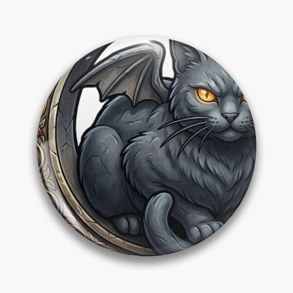 Item preview, Gothic Gargoyle Cat Carved Pewter Harvest Moon Crest designed and sold by IllumeInk.