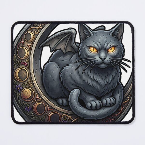 Item preview, Gothic Gargoyle Cat Carved Pewter Harvest Moon Crest designed and sold by IllumeInk.