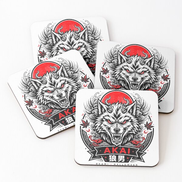 Item preview, Okami Demon Wolf Yokai Halloween Japanese Red Moon AKAI designed and sold by Tsuiho_art.