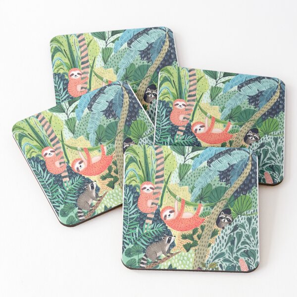 Item preview, Jungle Pals - Cute Sloths and Raccoons Tropical Gouache Art designed and sold by robertronda1.