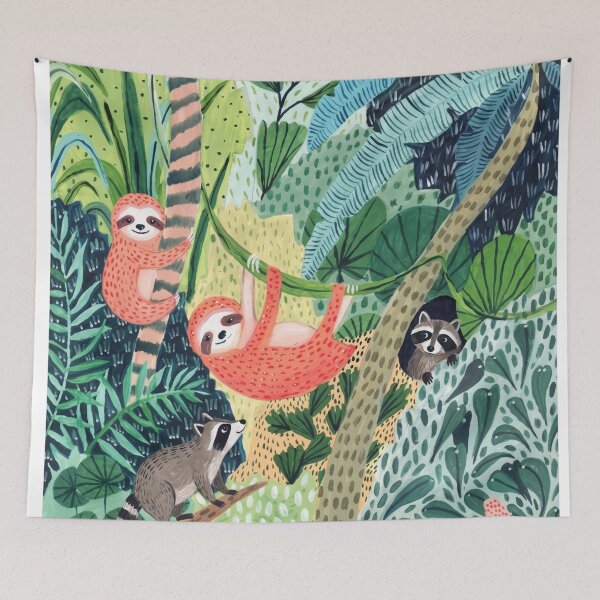 Item preview, Jungle Pals - Cute Sloths and Raccoons Tropical Gouache Art designed and sold by robertronda1.