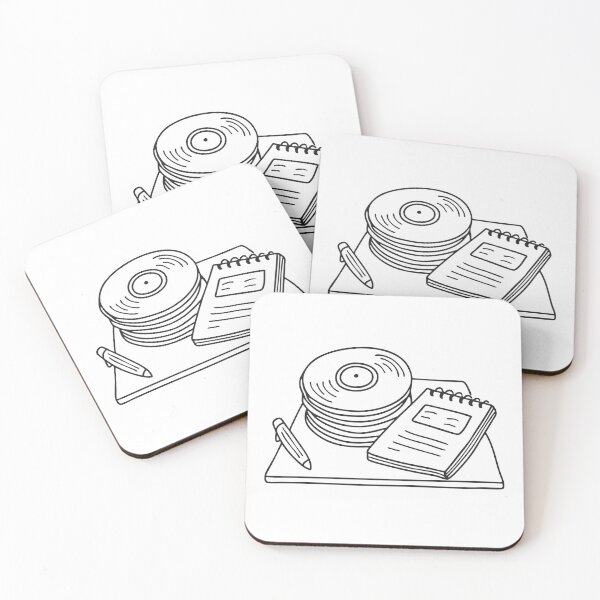 Item preview, Vinyl records stacked lying on a desk with a notebook designed and sold by rasagamastore.