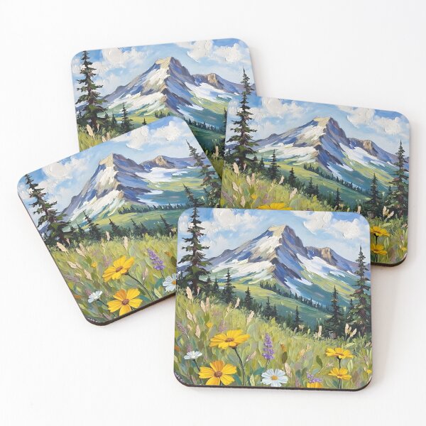 Item preview, Where The Wildflowers Meet The Mountains Flower Garden Nature Landscape Scenery Digital Painting Illustration designed and sold by Matt_Smith.