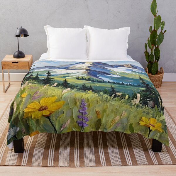 Item preview, Where The Wildflowers Meet The Mountains Flower Garden Nature Landscape Scenery Digital Painting Illustration designed and sold by Matt_Smith.