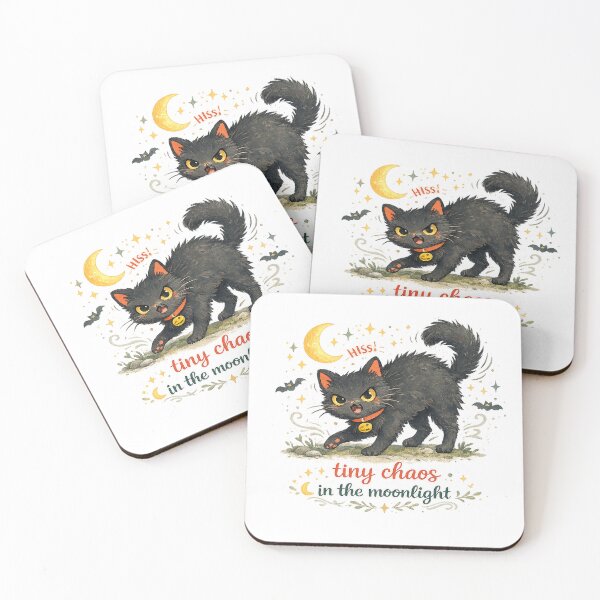Item preview, Tiny Chaos in the Moonlight Cute Black Cat Halloween Spooky Gothic Art designed and sold by inkoutninja.