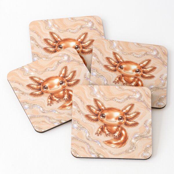 Item preview, Orange axolotl on glossy marbling designed and sold by Axokris.
