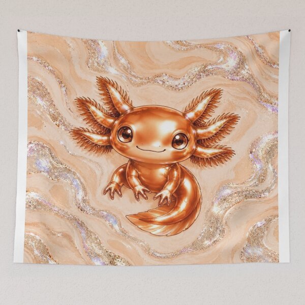 Item preview, Orange axolotl on glossy marbling designed and sold by Axokris.