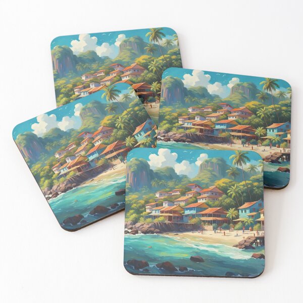Item preview, Tropical Coastal Village designed and sold by Undersea Ai Art.