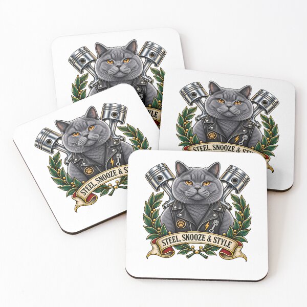 Item preview, Biker Cat Steel Snooze and Style Tattoo Art designed and sold by Old's Cool Cat Studio.