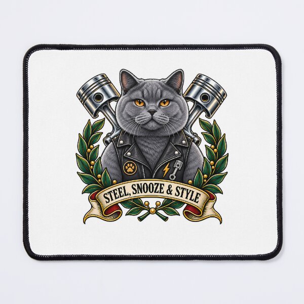 Item preview, Biker Cat Steel Snooze and Style Tattoo Art designed and sold by Old's Cool Cat Studio.