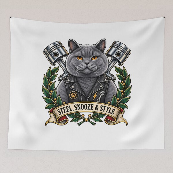 Item preview, Biker Cat Steel Snooze and Style Tattoo Art designed and sold by Old's Cool Cat Studio.