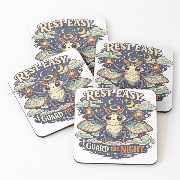 Item preview, Rest Easy I Guard the Night Cute Moth Moon Stars Celestial Cottagecore Art designed and sold by inkoutninja.