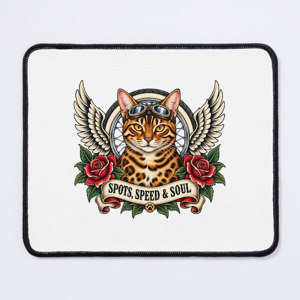 Item preview, Bengal Cat biker Spots Speed and Soul Tattoo Art designed and sold by Old's Cool Cat Studio.