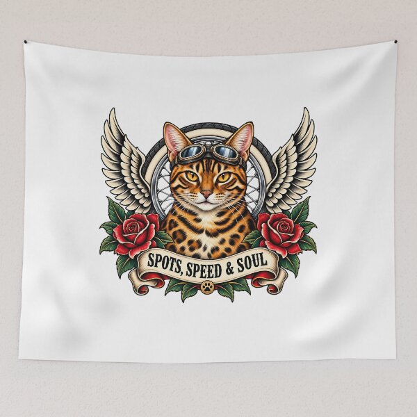 Item preview, Bengal Cat biker Spots Speed and Soul Tattoo Art designed and sold by Old's Cool Cat Studio.