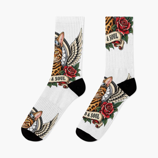 Item preview, Bengal Cat biker Spots Speed and Soul Tattoo Art designed and sold by Old's Cool Cat Studio.