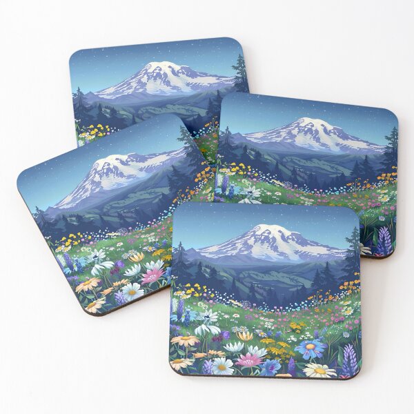 Item preview, Where The Wildflowers Meet The Mountains Flower Garden Nature Landscape Scenery Digital Painting Illustration designed and sold by Matt_Smith.
