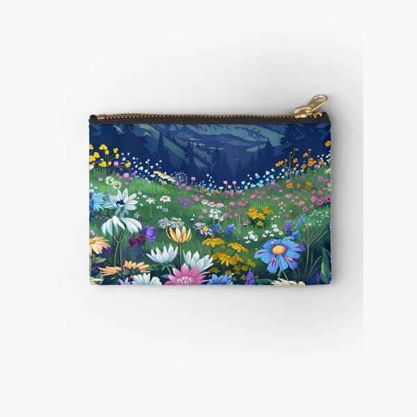 Artikelvorschau, Wo die Wildblumen auf die Berge treffen: Blumengarten, Naturlandschaft, Szenerie, digitale Malerei, Illustration entworfen und verkauft von Matt_Smith.