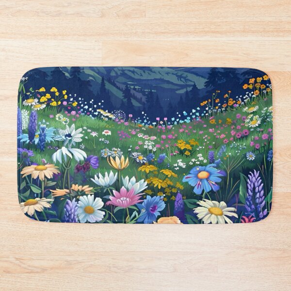 Artikelvorschau, Wo die Wildblumen auf die Berge treffen: Blumengarten, Naturlandschaft, Szenerie, digitale Malerei, Illustration entworfen und verkauft von Matt_Smith.